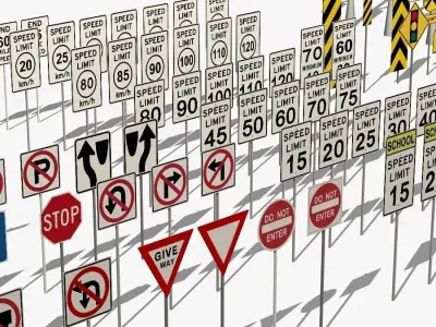 Traffic signs Low-poly 3D model