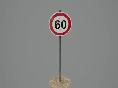 Road Sign 11 - Speed Limit - 60 Low-poly 3D model