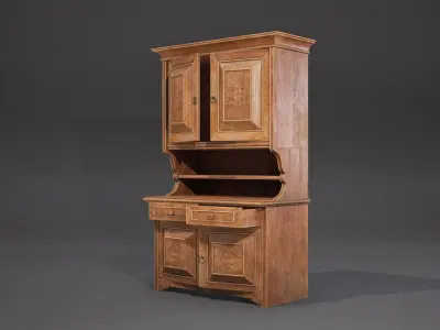 Cabinet Game-Ready wooden with doors and drawers Low-poly 3D model