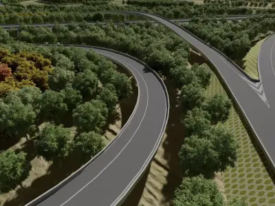 Highway Intersection Road Bridge Low-poly 3D model