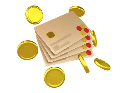Credit Cards Floating Gold Coins Icon v1 002 Low-poly 3D model