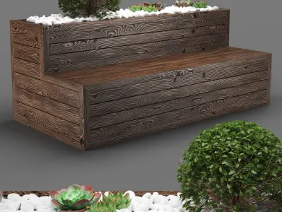 bench322 wooden planter box 3D model