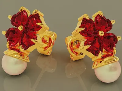 Heart shape diamond and pearl stud earrings Free 3D print model