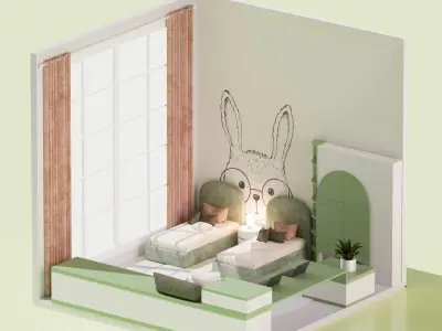 Lowpoly Interior Room 3D Model Pack  Low-poly 3D model