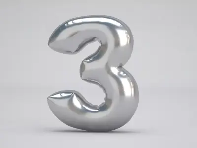 3 Number Balloon Silver 3D model
