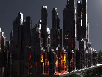 City Skyscraper night scene  3D model