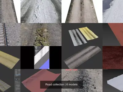 Road collection railroad track with snow 3D Model Pack