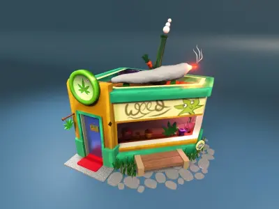 Weed Cannabis marijuana shop Low Poly Blender render  Low-poly 3D model