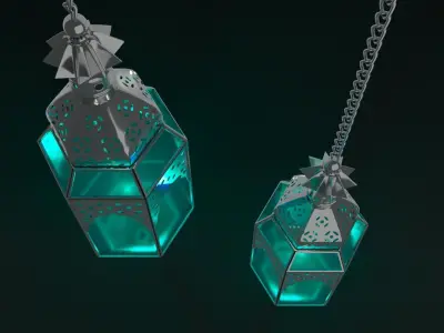blue Ramadan fanous lantern Islamic 3D model