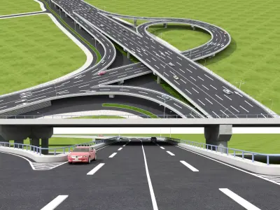 Highway Intersection Road Bridge 3D model Low-poly 3D model