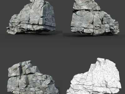 Low poly Gray Cracked Modular Rock 220112 Low-poly 3D model