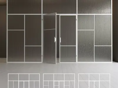 Glass partition door Set 42 Low-poly 3D model