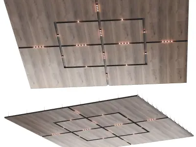 Wooden suspended ceiling with lighting 53 3D model