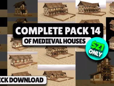 Complete Low Poly Medieval Housing Set for Fantasy Towns Low-poly 3D model