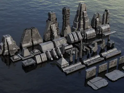 Sci-Fi Brutalist Architecture Kitbash Set 3D model