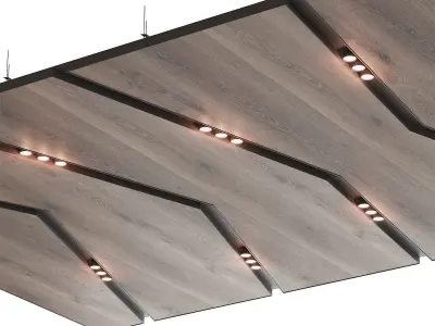 Wooden suspended ceiling with lighting 43 3D model