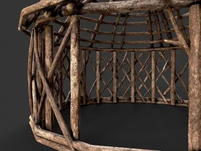 Primitive Wood Stick Jungle Shelter 7 Low-poly 3D model