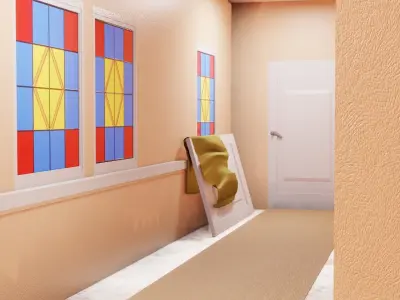 Corridor hallway stained glass windows 3D model