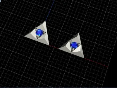  Gold earrings with single diamond - in the shape of a triangle Free 3D print model