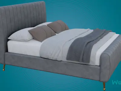 Bed with Upholstery Low-poly 3D model