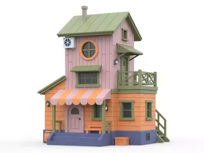 Wooden House B with UV  Low-poly 3D model