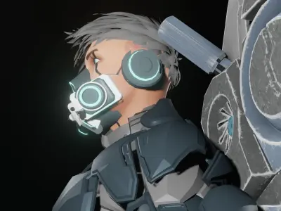 Cyberpunk2030 character holding sword 3D model