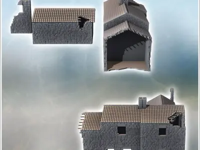 Set of Stone Farm Buildings with Tile Roof 20 - Modern WW2 WW1 W 3D print model