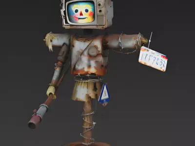Post-Apocalyptic Junk Scarecrow 3D Model Low-poly 3D model