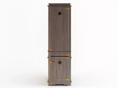 FREEZER wooden cabinet with brass handles 3D model