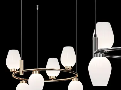 Hanging chandelier with glass shades 3D model