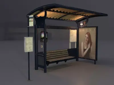 Bus station with timetable pole PBR  3D model