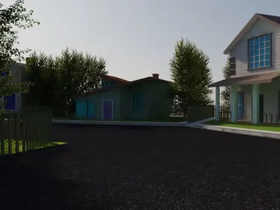 low poly Cartoon street Low-poly 3D model