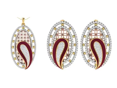 Women Pendant Earring Sets 3dm STL OBJ FBX Renders Details 3D print model 16
