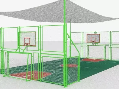 basketball court with metal mesh 3D model