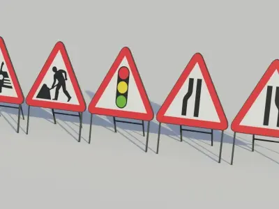 Temporary Traffic Signs - Low-poly PBR Low-poly 3D model