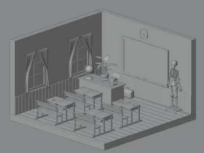 Classroom clock on wall Low-poly 3D model