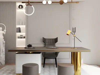 Stylish Study Interior Design Scene 3D model