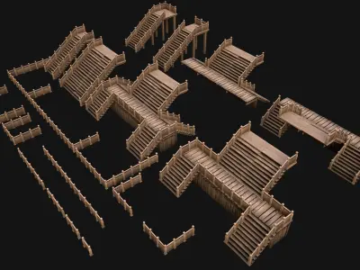 Stairs and Fences Medieval Pack Low-poly 3D model