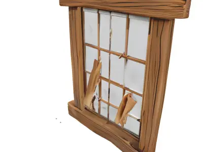 Stylized Broken Wooden Window Low-poly 3D model