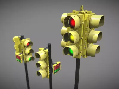 Traffic Lights USA Low-poly 3D model