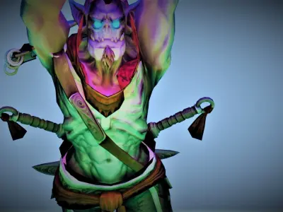 Goblin character flying in air Low-poly 3D model