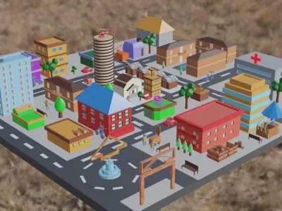 Low poly city Low-poly 3D model