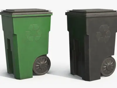 Plastic Trash Bin 2 COLORS Low-poly 3D model