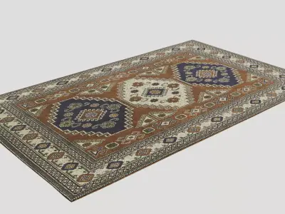 Brown and Blue Living Room Carpet Low-poly 3D model