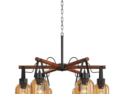 ARGUS wooden chandelier with glass shades Low-poly 3D model