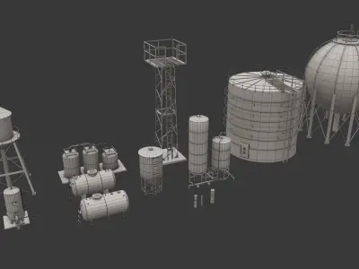 Storage Tanks Pack Low-poly 3D model