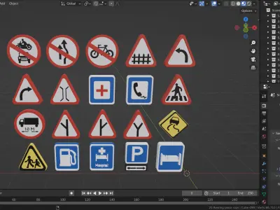 Road sign or Traffic sign 3D icon flat design collection no 3 Low-poly 3D model