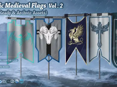 25 Epic Medieval Flags Vol 2 Game Ready and Archviz Assets Low-poly 3D model