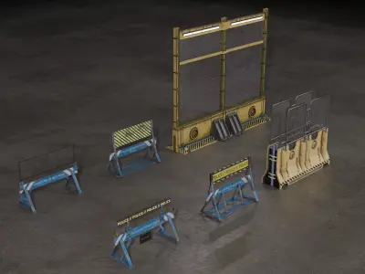 Wooden - Metal Sci-Fi  Cyberpunk Barrier Collection Low-poly 3D model