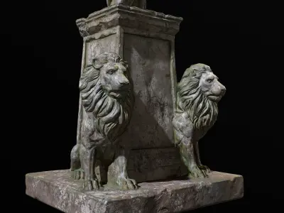 Old Sage statue with two lions Low-poly 3D model